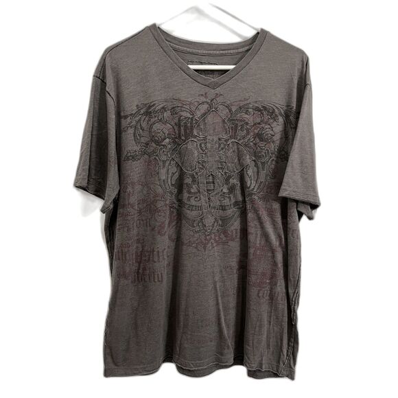 Retrofit AFFLICTION Like Gray Y2K V Neck T Shirt Tee Top  Mens Size Large - Picture 2 of 8